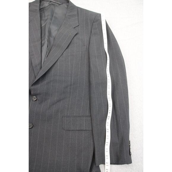 Hickey Freeman Blazer Men's 44L Dark Gray Striped 100% Wool Formal Suit Jacket - Picture 7 of 9